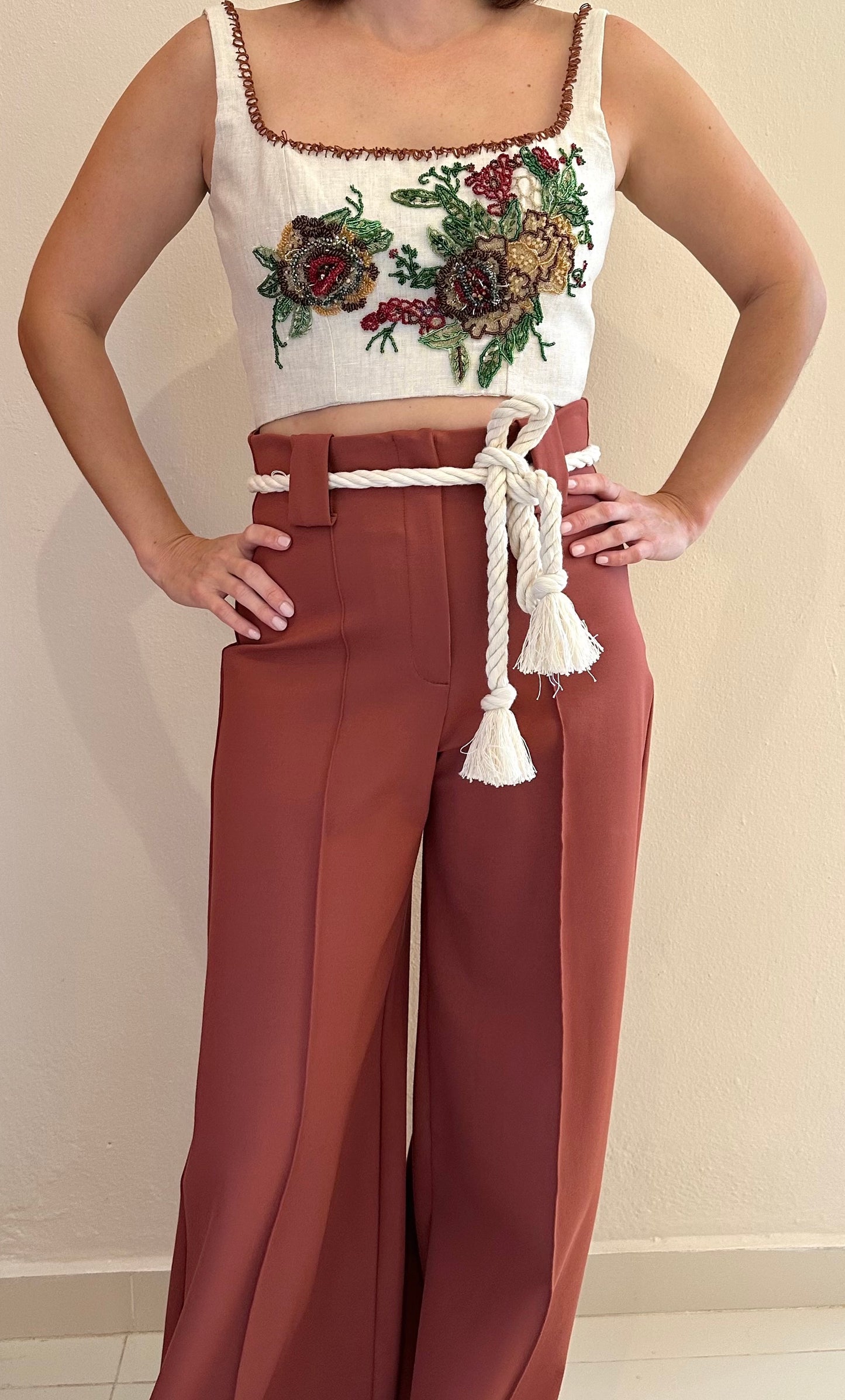 LINEN BEADED TOP Small